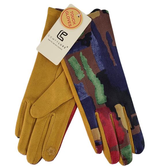 New smart gloves bold print mustard blue maroon green - Picture 2 of 2